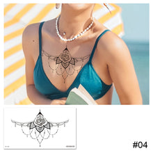 Load image into Gallery viewer, Simple Black White Flower Tattoo Sticker Waterproof Long Lasting Chest Tattoo Sticker Temporary Body Art Tattoo