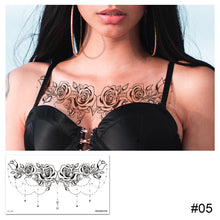 Load image into Gallery viewer, Simple Black White Flower Tattoo Sticker Waterproof Long Lasting Chest Tattoo Sticker Temporary Body Art Tattoo