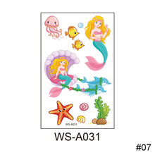 Load image into Gallery viewer, Children Waterproof Sweatproof Tattoo Sticker Cartoon Mermaid Tattoo Sticker Cute Funny Temporary Body Art Tattoo