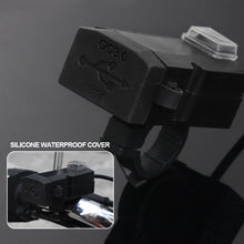 Load image into Gallery viewer, 12V-24V QC3.0/3.1A Dual USB Port Motorcycle Handlebar Charger Adapter Power Supply Socket Dustproof Waterproof