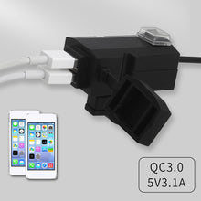 Load image into Gallery viewer, 12V-24V QC3.0/3.1A Dual USB Port Motorcycle Handlebar Charger Adapter Power Supply Socket Dustproof Waterproof