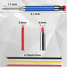 Load image into Gallery viewer, Solid Carpenter Pencil Set with 6 Refill Leads Built-in Sharpener for Deep Hole Mechanical Pencil Scribing Marking Woodworking ToolScriber