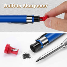 Load image into Gallery viewer, Solid Carpenter Pencil Set with 6 Refill Leads Built-in Sharpener for Deep Hole Mechanical Pencil Scribing Marking Woodworking ToolScriber