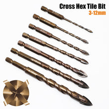 Load image into Gallery viewer, 3-12mm Cross Hex Tile Drill Bits for Glass Ceramic Concrete Hole Opener Hard Alloy Triangle Carbide Drills Bit Tools
