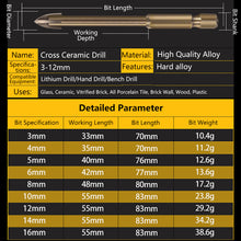 Load image into Gallery viewer, 3-12mm Tungsten Carbide Glass Drill Bit Cross Spear Head Drill Bits Alloy Carbide Point with 4 Cutting Edges Drilling Tool Hole Opener for Wall