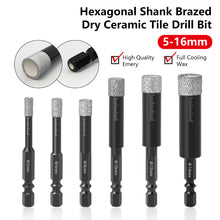 Load image into Gallery viewer, 5-16mm Hexagonal Shank Brazed Diamond Dry Ceramic Tile Drill Bit Hex Handle Hole Opener Hole Saw Marble Granite Vitrified Tile Cutter