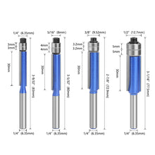 Load image into Gallery viewer, 1/4pcs 1/4" Shank Trim Router Bit with 2 Blade Double Bearing Bits Wood Milling Cutter for Woodwork Tool