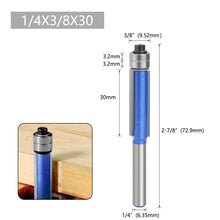 Load image into Gallery viewer, 1/4pcs 1/4" Shank Trim Router Bit with 2 Blade Double Bearing Bits Wood Milling Cutter for Woodwork Tool