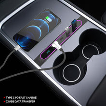 Load image into Gallery viewer, 27W Quick Charger LED Intelligent Docking Station USB/PD Shunt Hub Decoration Car Accessories For Tesla 2021-2022 Model 3 Model Y