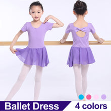Load image into Gallery viewer, Girls Kids Ballet Dress Gymnastics Leotards Short Sleeve Ballet Dancewear Chiffon Skirts Kids Bowknot Dance Leotards