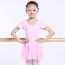Load image into Gallery viewer, Girls Kids Ballet Dress Gymnastics Leotards Short Sleeve Ballet Dancewear Chiffon Skirts Kids Bowknot Dance Leotards