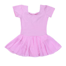 Load image into Gallery viewer, Girls Kids Ballet Dress Gymnastics Leotards Short Sleeve Ballet Dancewear Chiffon Skirts Kids Bowknot Dance Leotards
