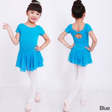Load image into Gallery viewer, Girls Kids Ballet Dress Gymnastics Leotards Short Sleeve Ballet Dancewear Chiffon Skirts Kids Bowknot Dance Leotards