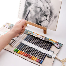 Load image into Gallery viewer, 12/24/36/48 Holes Cartoon Cat Canvas Roll Up Pen Curtain Pencil Bag Case Makeup Wrap Holder Storage Pouch School Supplies