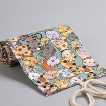 Load image into Gallery viewer, 12/24/36/48 Holes Cartoon Cat Canvas Roll Up Pen Curtain Pencil Bag Case Makeup Wrap Holder Storage Pouch School Supplies
