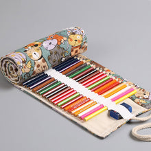 Load image into Gallery viewer, 12/24/36/48 Holes Cartoon Cat Canvas Roll Up Pen Curtain Pencil Bag Case Makeup Wrap Holder Storage Pouch School Supplies
