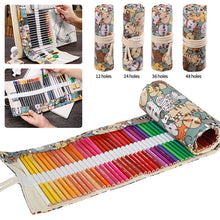 Load image into Gallery viewer, 12/24/36/48 Holes Cartoon Cat Canvas Roll Up Pen Curtain Pencil Bag Case Makeup Wrap Holder Storage Pouch School Supplies
