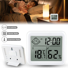 Load image into Gallery viewer, Super Thin LCD Digital Thermometer Hygrometer Clock Indoor Temperature Sensor Humidity Meter Thermometer Gauge Bedside Clock