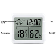 Load image into Gallery viewer, Super Thin LCD Digital Thermometer Hygrometer Clock Indoor Temperature Sensor Humidity Meter Thermometer Gauge Bedside Clock