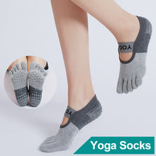 Load image into Gallery viewer, Women Yoga Sports Socks Anti-Slip Gym Fitness Breathable Cotton Cross Back Pilates Dance Sport Ankle Socks Split Toe Socks