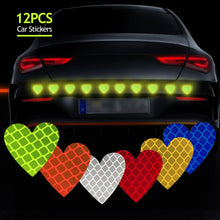 Load image into Gallery viewer, 12Pcs Heart Highly Reflective Stickers Auto Exterior Night Safety Warning Mark Decal Reflective Stickers Tape for Car Truck Motorcycle