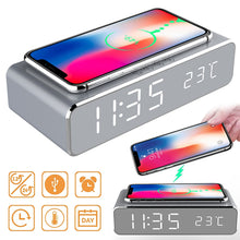 Load image into Gallery viewer, LED Electric Alarm Clock With Wireless Charger Desktop Digital Despertador Thermometer Clock HD Mirror Clock Watch Table Decor