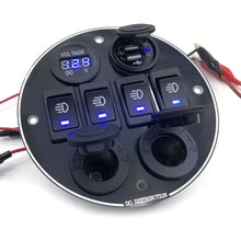 Load image into Gallery viewer, Car Adapter Dual Port Cigarette Lighter Power Socket for Car QC3.0 Quiack USB Charger With Voltmeter 4Gang 12V Toggle Switch Round