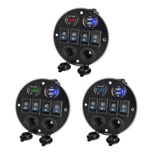 Load image into Gallery viewer, Car Adapter Dual Port Cigarette Lighter Power Socket for Car QC3.0 Quiack USB Charger With Voltmeter 4Gang 12V Toggle Switch Round