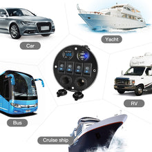 Load image into Gallery viewer, Car Adapter Dual Port Cigarette Lighter Power Socket for Car QC3.0 Quiack USB Charger With Voltmeter 4Gang 12V Toggle Switch Round