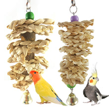 Load image into Gallery viewer, Bird Parrot Chew Toy Wooden Grass Chewing Bite Hanging Cage Swing Climb Chew Toys with Bell Natural Corn Hull Weaving