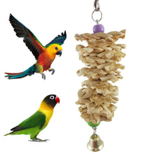 Load image into Gallery viewer, Bird Parrot Chew Toy Wooden Grass Chewing Bite Hanging Cage Swing Climb Chew Toys with Bell Natural Corn Hull Weaving