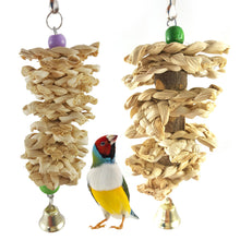 Load image into Gallery viewer, Bird Parrot Chew Toy Wooden Grass Chewing Bite Hanging Cage Swing Climb Chew Toys with Bell Natural Corn Hull Weaving