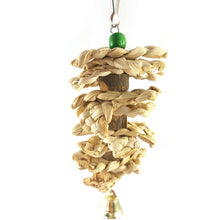 Load image into Gallery viewer, Bird Parrot Chew Toy Wooden Grass Chewing Bite Hanging Cage Swing Climb Chew Toys with Bell Natural Corn Hull Weaving
