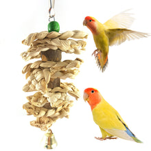 Load image into Gallery viewer, Bird Parrot Chew Toy Wooden Grass Chewing Bite Hanging Cage Swing Climb Chew Toys with Bell Natural Corn Hull Weaving