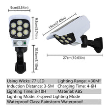 Load image into Gallery viewer, 77 LEDs Outdoor Solar Lights Motion Sensor Security Dummy Camera Solar Lamp Wireless P65 Waterproof Solar Light 3 Modes for Home Garden