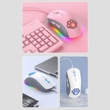 Load image into Gallery viewer, CW918 RGB Wired Mouse with Cute Cat Paw 6 Levels Adjustable 7200 DPI Precise Optical Silent Gaming Mice