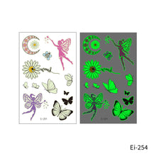 Load image into Gallery viewer, Cartoon Children Butterfly Glow-in-the-dark Tattoo Sticker Waterproof Temporary Tattoo Stickers Flower Women Fairy Child Tattoo Sticker