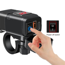 Load image into Gallery viewer, QC3.0 Motorcycle USB Charger Handlebar Fast Charging Waterproof 12V Autocycle USB Socket Adapter With Voltmeter Motorcycle Accessories