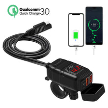 Load image into Gallery viewer, QC3.0 Motorcycle USB Charger Handlebar Fast Charging Waterproof 12V Autocycle USB Socket Adapter With Voltmeter Motorcycle Accessories