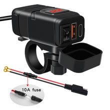 Load image into Gallery viewer, QC3.0 Motorcycle USB Charger Handlebar Fast Charging Waterproof 12V Autocycle USB Socket Adapter With Voltmeter Motorcycle Accessories