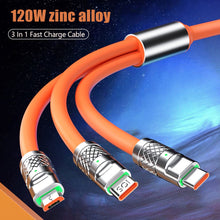 Load image into Gallery viewer, 3 IN 1 Zinc Alloy Charging Cable 120W 6A Super Fast Charger USB Protecetion For Micro Type-C With Indicate Light 480 Mbps Transmission