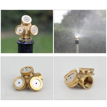 Load image into Gallery viewer, 1/2" Misting Nozzle Brass Atomizing Spray Fitting Nebulizer Hose Connector Water Sprinkler Adjustable for Garden Lawn Irrigation