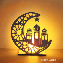Load image into Gallery viewer, Wooden EID Mubarak LED Light Decoration Ramadan Mubarak Ornaments Islamic Muslim Pendant Eid Al Adha Party Supplies
