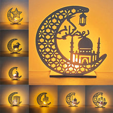 Load image into Gallery viewer, Wooden EID Mubarak LED Light Decoration Ramadan Mubarak Ornaments Islamic Muslim Pendant Eid Al Adha Party Supplies