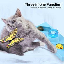 Load image into Gallery viewer, Automatic Electric Rotating Cat Toy with Bell Ball Colorful Butterfly Shape Plastic Funny Pet Kitten Interactive Training Toys