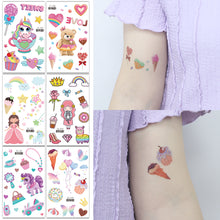 Load image into Gallery viewer, Cute Cartoon Glitter Tattoo Sticker Kids Temporary Tattoo Sticker Girls Waterproof Princess Bear Colorful Tattoo Stickers