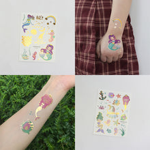 Load image into Gallery viewer, Waterproof and Sweat-proof Gradient Laser Mermaid Tattoo Sticker Cute Cartoon Mermaid Shell Children's Tattoo Sticker