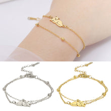 Load image into Gallery viewer, Cute Animal Cat Double-layer Bracelet for Women Titanium Steel Cat Charm Bead Chain Bracelet Trend Jewelry Valentine Gift