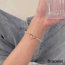 Load image into Gallery viewer, Peach Imitation Pearl Bracelet Necklace Simple Alloy Love Pendant Clavicle Chain Necklace Bracelet Jewelry