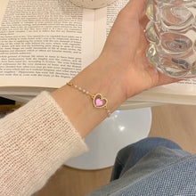 Load image into Gallery viewer, Peach Imitation Pearl Bracelet Necklace Simple Alloy Love Pendant Clavicle Chain Necklace Bracelet Jewelry